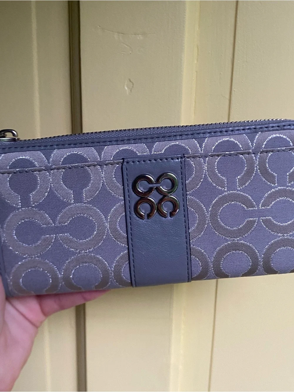 Coach Y2K Gray Wallet with Signature Jacquard & Leather Trim